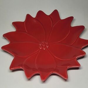Red Poinsettia Shaped Appetizer Plate